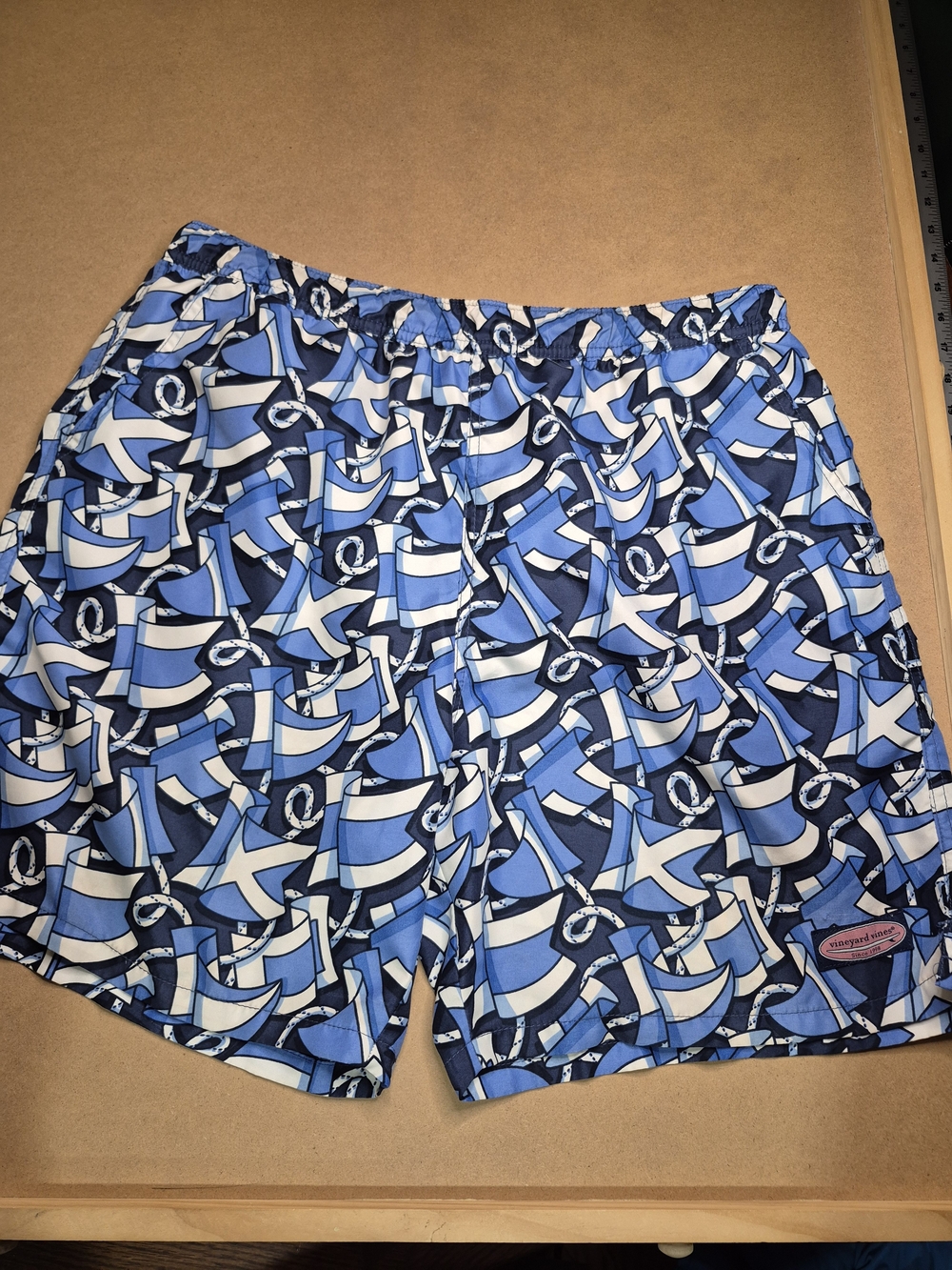 Vineyard Vines Blue and White Nautical Flag Swim Trunks 3901/4